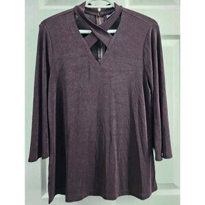 Chico's Travelers Slinky Top Wine Size 1 Small 3/4 Sleeve Criss Cross Neck